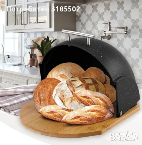 Кутия за съхранение на хляб с дървена дъска,Външни размери: 37х26.5х20 см, снимка 7 - Кутии за храна - 51392750