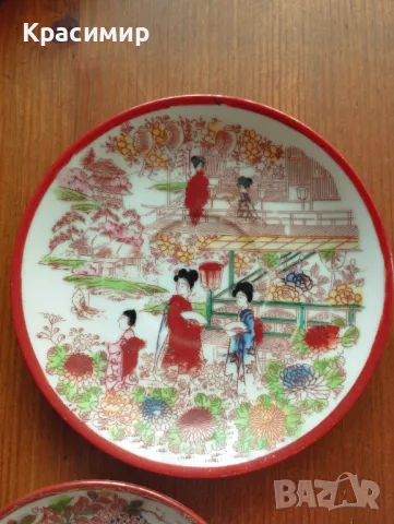 6 чинийки с гейши - леки забележки по декора, едната чукната на долния ръб , снимка 4 - Антикварни и старинни предмети - 47723727