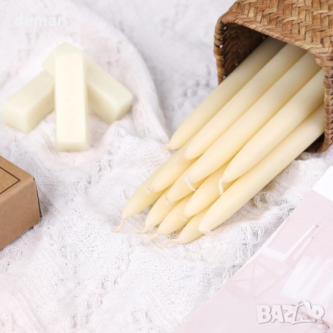 12 броя свещи от пчелен восък, конусовидни, 23 см, време на горене 10 часа, бели, снимка 6 - Други - 52445679