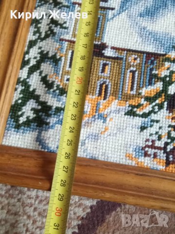 СТАР ГОБЛЕН НЕМСКА ЦЪРКВА ЗИМЕН ПЛАНИНСКИ ПЕЙЗАЖ в ДЪРВЕНА РАМКА 30918, снимка 4 - Гоблени - 37791424