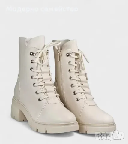 Стилни дамски боти в бяло с връзки , снимка 2 - Дамски боти - 48121460