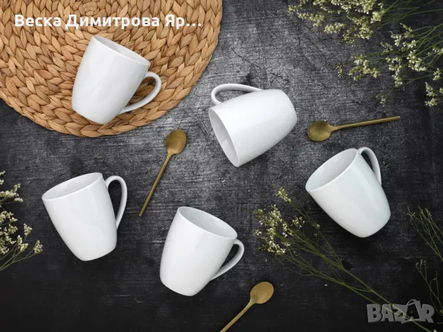 Комплект от 2 порцеланови чаши - Изчистено бяло или лимон върху бяло, снимка 8 - Други - 49105084