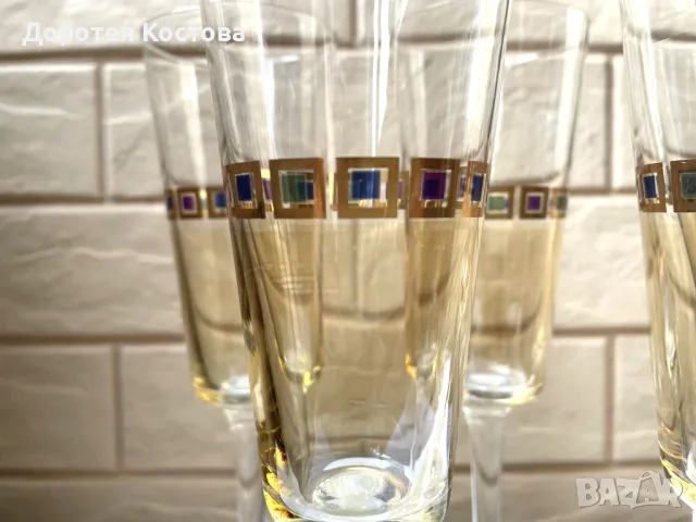 Красиви високи стъклени чаши от Англия, 5 бр, , снимка 2 - Антикварни и старинни предмети - 49609683