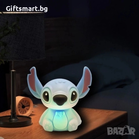 Силиконова, детска лампа Stitch, 14x16см, USB зареждане, Вградена батерия
