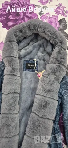 Дънкова парка сив еко пух свалящ се Размер L леко умалено става за М, снимка 4 - Якета - 48481371