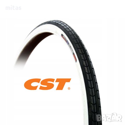 Външна гума за ивалидна количка CST 24 x 1 3/8 (37-540) Черна/бял борд, снимка 1 - Части за велосипеди - 44473657