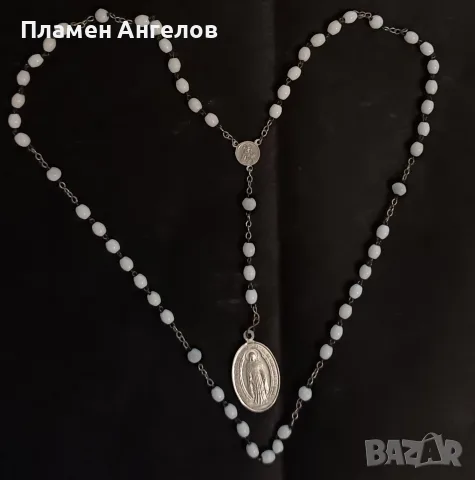 Рядка антикварна броеница /розарий "Броеница на сълзите" - млечно пресован стъкло. , снимка 2 - Антикварни и старинни предмети - 56187151