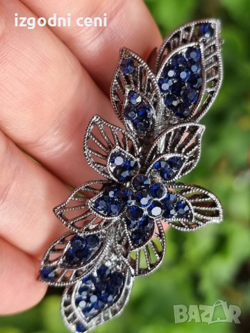 Луксозна метална шнола с тъмно сини камъни , снимка 2 - Аксесоари за коса - 38016994