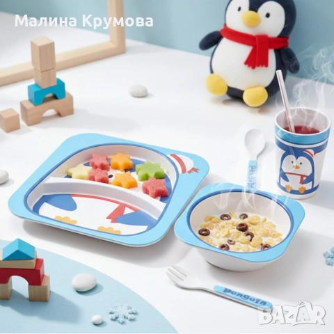 Детски комплект за хранене 5 части Cheffinger – чиния, купичка, чаша, лъжица и вилица, снимка 2 - Други - 53165335