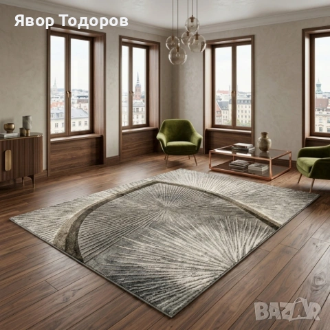 Модерен килим за хол 120х160см - Графитено сив със златисти пръски и 3D ефект, Противоплъзгащ, снимка 3 - Килими - 53882136