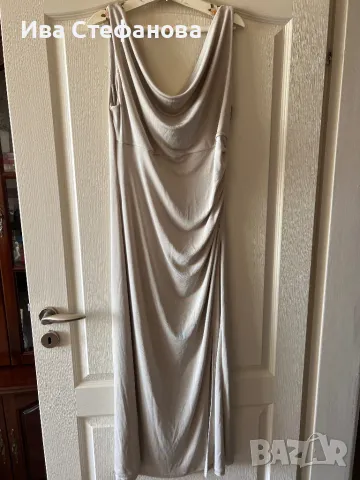 гръцко деколте набрана цепка  дълга бежова nude женствена елегантна тежко падаща рокля Reserved, снимка 6 - Рокли - 47566537