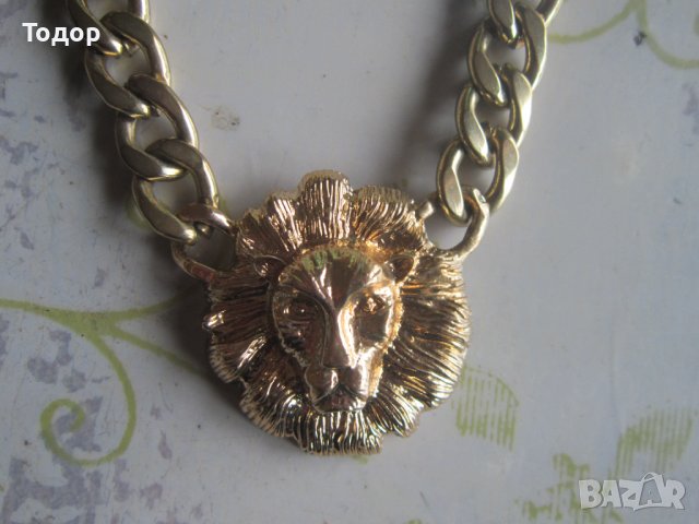 Страхотен позлатен бронзов ланец верига с лъв , снимка 2 - Колиета, медальони, синджири - 36917046