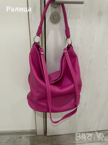 Дамска чанта цикламена естествена кожа