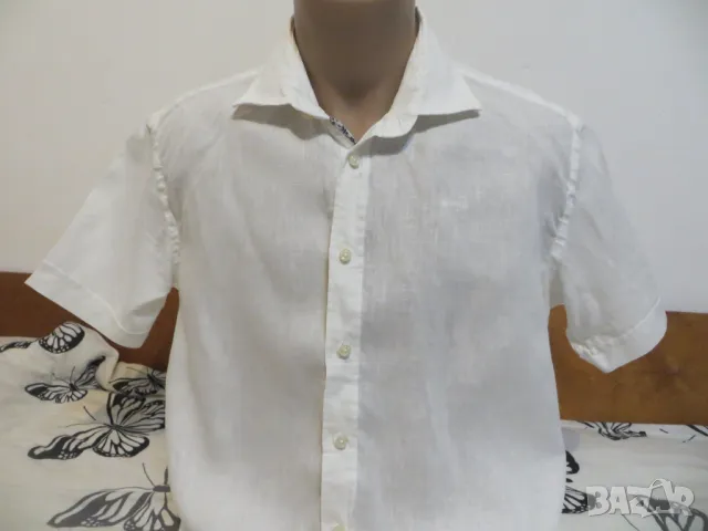 Мъжка риза с къс ръкав от лен SAND, снимка 1