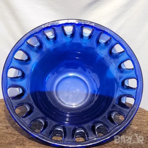Голяма декоративна ретро кобалтово синя художествена стъклена купа Германия 🇩🇪, снимка 5 - Антикварни и старинни предмети - 47828159