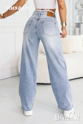 Дамски дънки с дантела и камъчета - 33€, снимка 2 - Дънки - 53913647