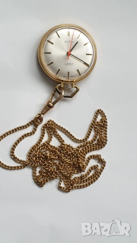 Джобен позлатен швейцарски часовник CITY, снимка 8 - Антикварни и старинни предмети - 53381878