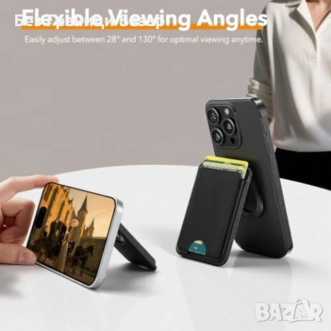 Нов MagSafe Магнитен Портфейл с Поставка и RFID Защита – 4 Карти, Тънък за телефон Айфон, снимка 5 - Селфи стикове, аксесоари - 53308189