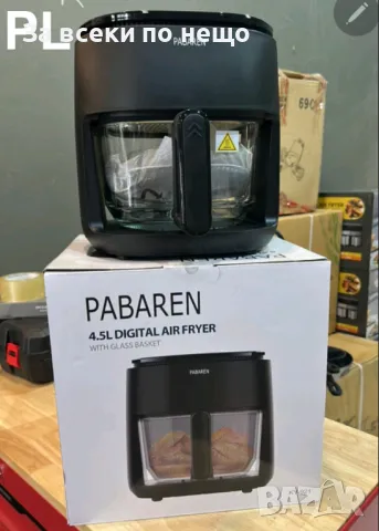Фритюрник с горещ въздух с голям тъч дисплей за управлиние PABAREN 4.5L Air Fryer Код P474, снимка 3 - Фритюрници - 50260600
