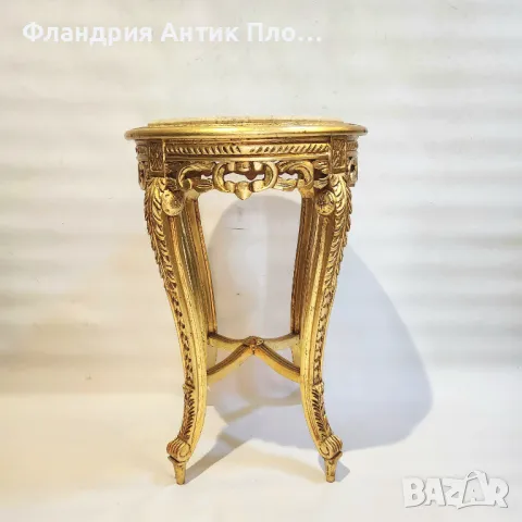 Луксозна златиста помощна масичка с мраморен плот, снимка 2 - Маси - 49110873