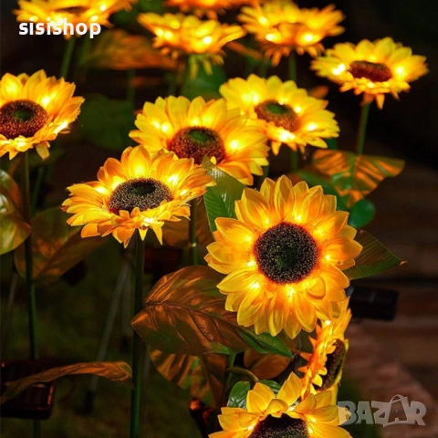 Декоративна градинска лампа „Троен Слънчоглед“ – Соларно осветление 4993, снимка 6 - Декорация за дома - 54070822