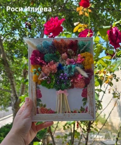 Различни цветни картини букети декорирани с естествен скандинавски мъх, снимка 5 - Картини - 51521872