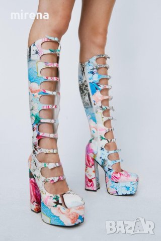 Аниме манга косплей ботуши на висока платформа, каишки, катарами, Nasty Gal, снимка 2 - Дамски ботуши - 42454406