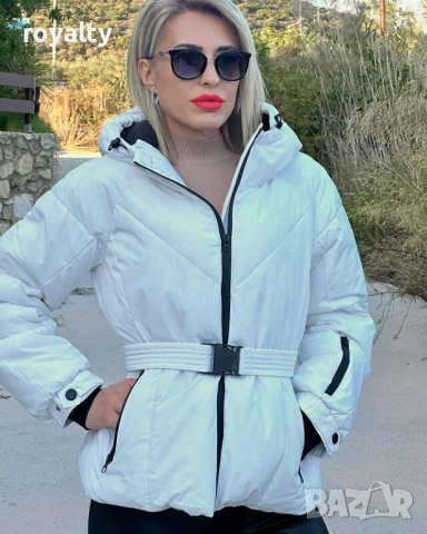 Бяло Дамско Зимно Яке С Качулка 