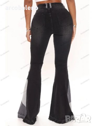 Дамски двуцветни улични изпрани клоширани дънки, 3цвята , снимка 3 - Дънки - 39745756