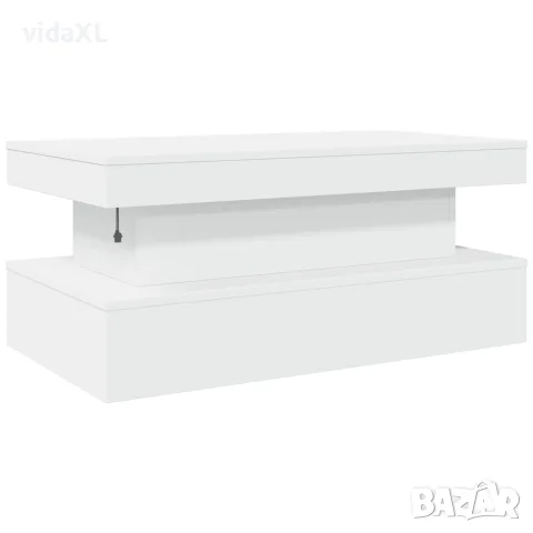 vidaXL Маса за кафе с LED осветление, бяла, 90x50x40 см, снимка 9 - Маси - 56148222