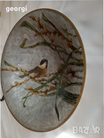 Бронзова емайлирана фруктиера с птичка , снимка 2 - Декорация за дома - 35322516