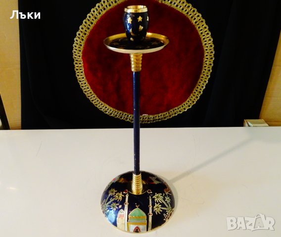 Бронзов свещник с картина от клетъчен емайл 33 см. , снимка 7 - Антикварни и старинни предмети - 42752596