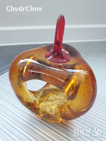 Murano стъклена фигура 19см-2кг/италианска абстрактна ябълка от Мурано стъкло