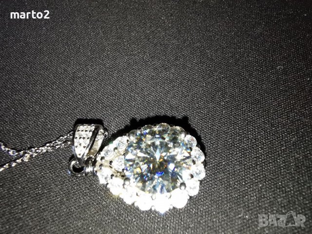 Сребърнo Колие 925 с Централен камък Мойсанит - 5 Карата и Цирконии, снимка 12 - Колиета, медальони, синджири - 39090132