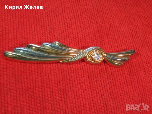 ПОЗЛАТЕНА БРОНЗОВА СТАРА АРТ ДЕКО СКЪПОЦЕННА БРОШКА с ГОЛЯМ ФАСЕТИРАН ЦИРКОН 8713, снимка 12 - Антикварни и старинни предмети - 36224347