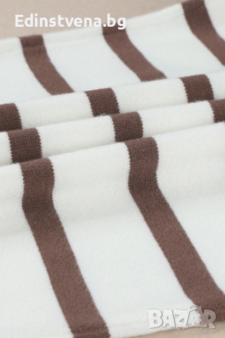 Дамска бяла рокля тип пуловер с кафяви райета и цип, снимка 15 - Рокли - 53081823