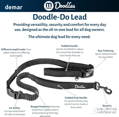 Mikki Doodles Многофункционален повод за кучета, 1,45 метра дължина, 2,5 см ширина на лентата, снимка 2 - За кучета - 49687328