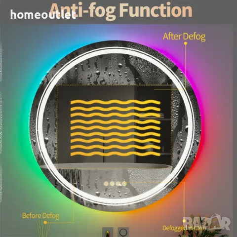 ПРОМОЦИЯ LED огледало за баня с кръгла форма LUVODI KC-JJ1818-EU, снимка 5 - Огледала - 49674827