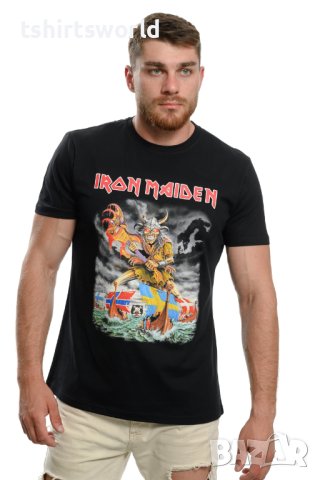 Нова мъжка тениска с дигитален печат на музикалната група IRON MAIDEN, Викинг С ГРЪБ