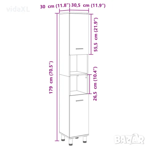 vidaXL Шкаф за баня, сонома дъб, 30,5x30x179 см, инженерно дърво, снимка 10 - Шкафове - 56148232