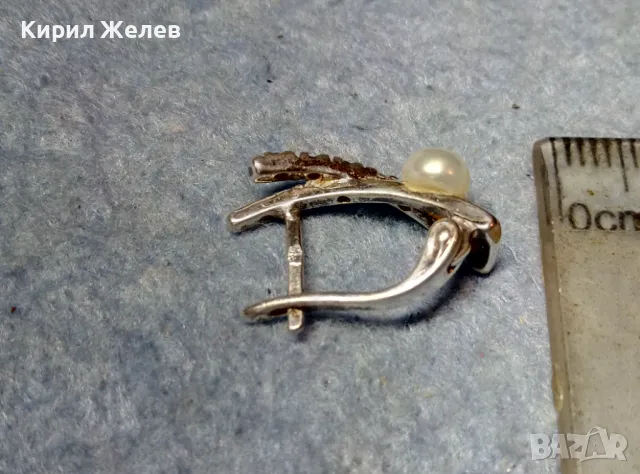 СКЪПОЦЕННА АНГЛИЙСКА СРЕБЪРНА ОБЕЦА СРЕБРО 925 с НАТУРАЛНА БЯЛА ПЕРЛА и МИНИАТЮРНИ ЦИРКОНИ 49864, снимка 3 - Обеци - 48986935