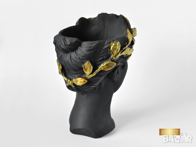 Арт ваза във формата на глава на гръцка богиня / Подарък за рожден ден / Абстрактна ваза черен мат, снимка 9 - Саксии и кашпи - 40522089