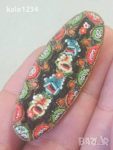 Стара брошка. ITALY. Микро мозайка. Vintage. Hand made. Ръчна изработка. Италианска. Накит , снимка 3 - Антикварни и старинни предмети - 40483057