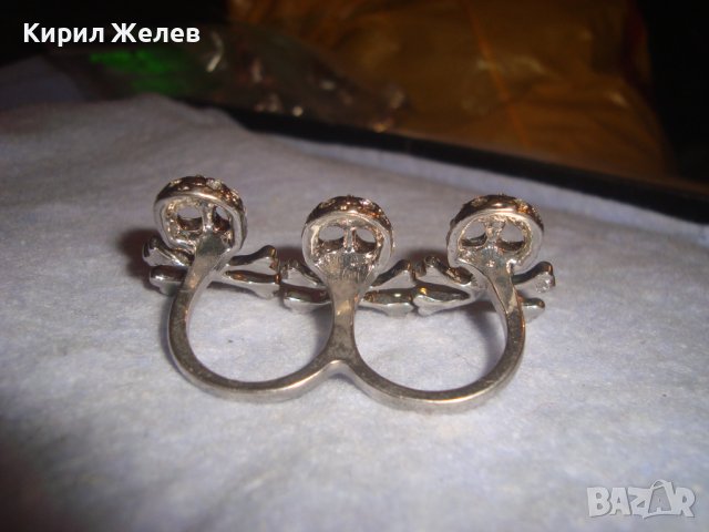 ДВОЕН ДАМСКИ ФЕШЪН АРТ ПИРАТСКИ КРИСТАЛЕН ХЕВИ МЕТЪЛСКИ СРЕБРИСТ ПРЪСТЕН 17503, снимка 5 - Пръстени - 37463757