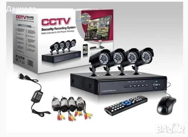 Комплект за видео наблюдение, 4 бр. камери с кабел, DVR, CCTV