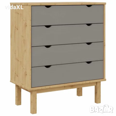 vidaXL Шкаф с чекмеджета OTTA кафяво и сиво 76,5x39,5x90 см бор масив