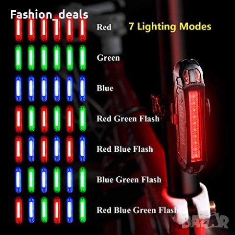 Нови 2 броя USB акумулаторна LED светлина за велосипед Трицветна задна , снимка 3 - Аксесоари за велосипеди - 40680567