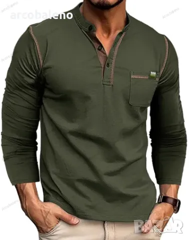 Мъжка тениска с дълъг ръкав Henley, 6цвята , снимка 2 - Тениски - 48319076