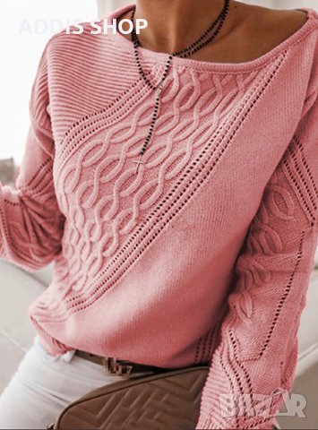 Дамски пуловер с отворени рамене и декоративни перфорации, 3цвята , снимка 4 - Блузи с дълъг ръкав и пуловери - 42468464