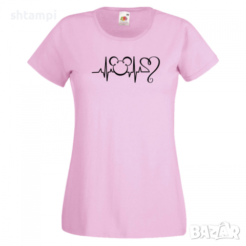 Дамска тениска Mickey Love Heartbeat 2 Мини Маус,Микки Маус.Подарък,Изненада,, снимка 5 - Тениски - 36526341